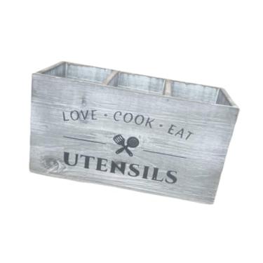 Imagem de IEUDNS Suporte para utensílios de cozinha, porta-canetas e lápis de madeira, organizador de de madeira para armazenamento em RV Farmhouse, Cinza