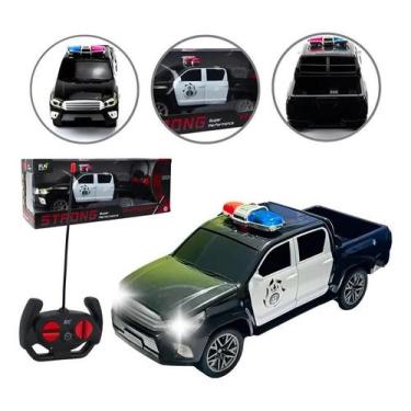 Imagem de Carrinho Controle Remoto Polícia Preto Caminhonete Hilux Boy Diversão 