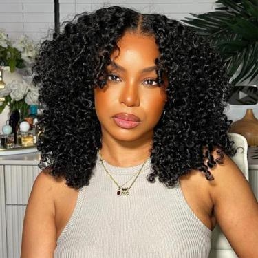 Imagem de Peruca Skouty de 14 polegadas Kinky Curly Human Hair, renda frontal, 1