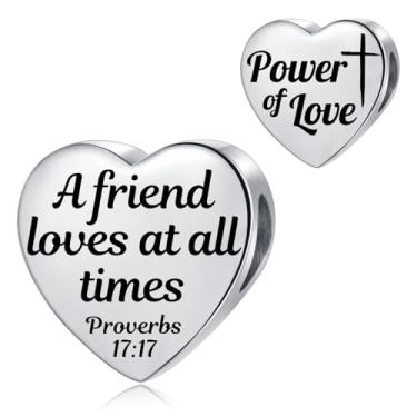 Imagem de MiiFort Berloque de coração de amor com versículo bíblico, pulseiras Pandora, religião, aniversário, presente para mulheres, filha, aço inoxidável, One Size, Aço inoxidável, Sem Pedra Preciosa