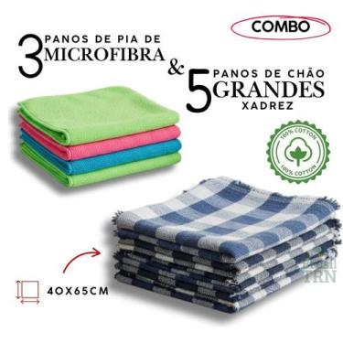 Imagem de Combo 5 panos de chão xadrez + 3 panos de pia microfibra grandes - CAM