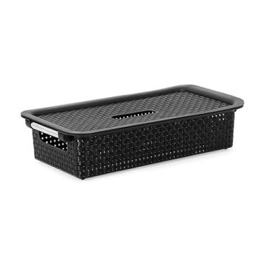 Imagem de CESTO ORGANIZADOR QUE IMITA RATTAN, COR: PRETA, C/TAMPA, MEDIDAS: 40,5x22x9cm