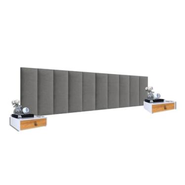 Imagem de Kit 2 Mesas De Cabeceira Suspensa Mdf + Cabeceira King Size Para Cama 2m Modular Cinza (Pérola/Nature - Cinza)