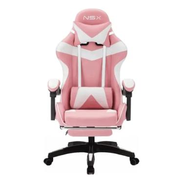 Imagem de Cadeira Gamer VG, Giratória, Reclinável, Couro, Encosto Alto, com Apoio de Braços (Rosa)