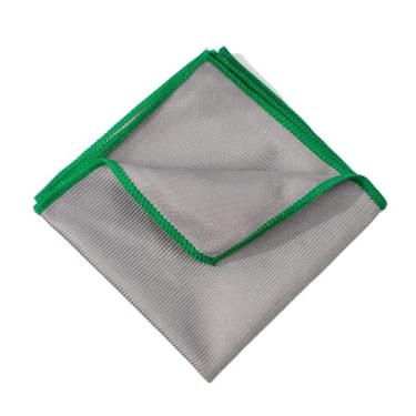 Imagem de Ruoming 3 peças de pano de limpeza de espelho de vidro, 30 x 30 cm, pano de polimento sem marcação, cinza com borda colorida (verde)