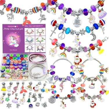 Imagem de Redtwo Kit de fabricação de pulseiras para meninas, kit de fabricação de joias de brinquedos para meninas de 8 a 12 anos, presentes de unicórnio para adolescentes de 6 a 8 anos, artes e artesanato