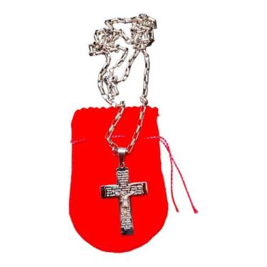 Imagem de COLAR AÇO INOX TIJOLINHO grossa 4mm 70CM crucifixo ORAÇÃO - ASA