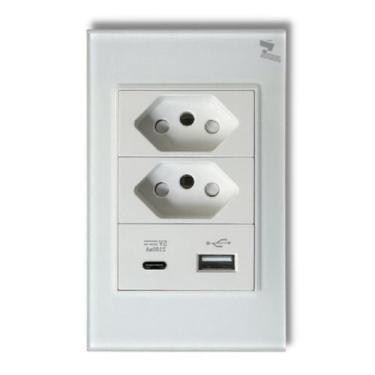 Imagem de Tomada Dupla Usb Tipo C Novadigital 4x2 Vidro Temperado Embutir Sem Wi