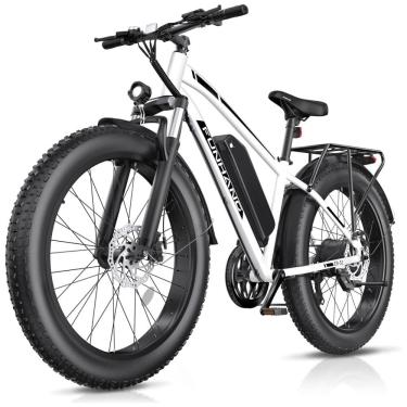 Imagem de Bicicleta Elétrica Funhang EB-S1 26" Branco | Motor 1000W Pico, Bateria 48V 13Ah Removível, 7 Velocidades, 5 Modos de Condução