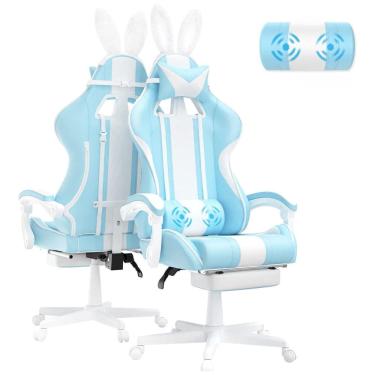 Imagem de Cadeira Gamer com Orelhas de Coelho e Apoio para Lombar e Pés, Ferghana, Azul