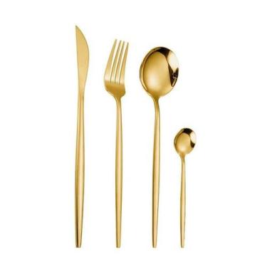 Imagem de Faqueiro com 24 Peças Talheres Aço Inox Dourado Linha Luxo - TOP RIO