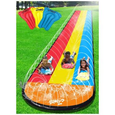 Imagem de Parque Aquático Inflável 6 Metros com 3 Bodyboards e Sistema de Aspersão de Água de 3 Vias para Crianças, Jambo, Colorido