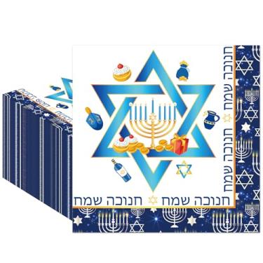 Imagem de VorkiVecKi Guardanapos de Hanukkah Decorações de Festa - 50 Peças Guardanapo de Papel Chanucá Descartável Azul Judeu Servir Jantar Decorativo Menorá Estrela de Davi Artigos Decoração para Mesa Casa