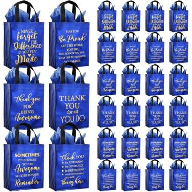 Imagem de Gaillty 24 peças de sacos de presente de agradecimento de funcionários a granel, inspiradores não tecidos sacos de presente de agradecimento com lenços, 20 x 10 x 25 cm para colega de trabalho, colega