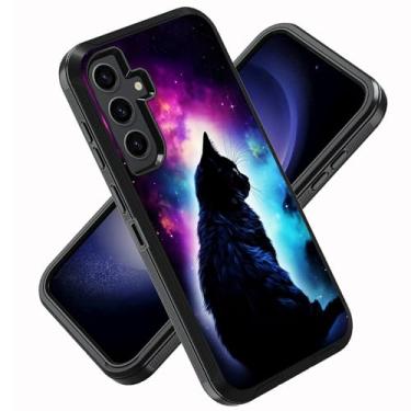 Imagem de ZXHSBROK Capa para Samsung Galaxy S25 FE, capa protetora de telefone resistente à prova de choque de 3 camadas de grau militar para Samsung Galaxy S25 FE 5G 6,7 polegadas, Galaxy Nebula Black Cat