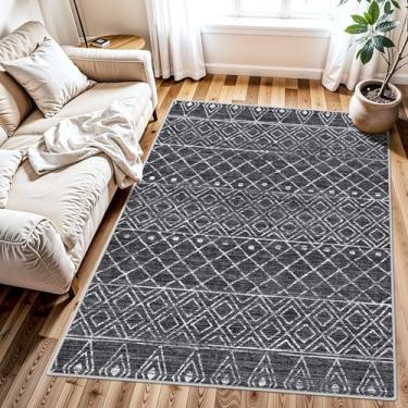 Imagem de BYYVOO Tapete lavável 3x4: tapetes de sala de estar marroquinos antiderrapantes para entrada de quarto e sala de jantar - Tapete macio resistente a manchas fácil de limpar para família com animais de