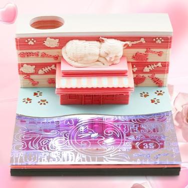 Imagem de Calendário de mesa 3D 2026 com luz de LED, bloco de notas, arte de papel, calendário de mesa, com caixa de acrílico, presente criativo para casa, treino, escola, férias, professor (casa de gato doce