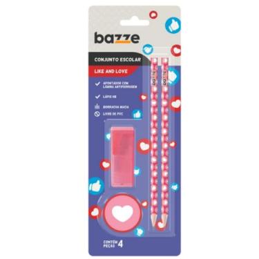 Imagem de Kit escolar Emotion Love - 2 Lápis preto + Apontador c depósito + Borr