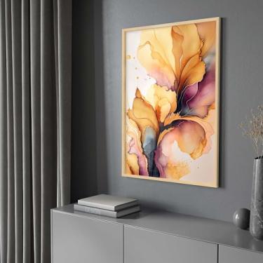 Imagem de Quadro Decorativo com Moldura e Acrilico Cristal Vidro Abstrato Mármore Moderno Tom Quente Sala Quarto Hall