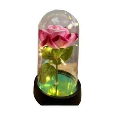 Imagem de Rosa Encantada com Luz LED em Cúpula de Acrílico – Flor Eterna Decorativa e Presente Romântico(R-E Rosa)