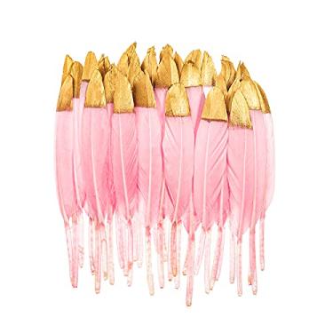Imagem de Piokio 30 peças de penas rosa mergulhadas em ouro metálico 4-6 polegadas (10-15 cm) para decorações de cupcake, arte DIY e apanhador de sonhos