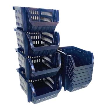 Imagem de Cesto Caixa Bin Empilhavel Preto Expositor Organizador Estoque Loja Plastico Preto (5)