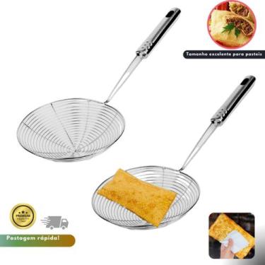Imagem de Escumadeira Fritura Inox Resistente 14cm x 34cm Escumadeira para Paste
