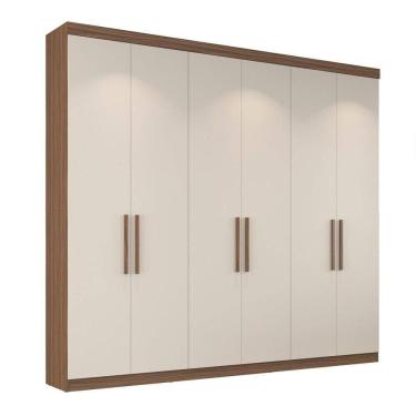 Imagem de Guarda-Roupa Casal Édez Luna, 6 Portas de Bater, Off White e Nogueira, 233 cm