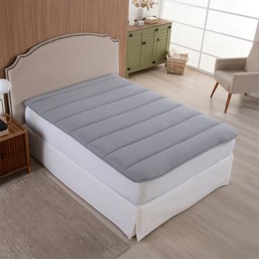 Imagem de Protetor Colchão Pillow Top Casal King Malha 100% Algodão Toque Aveludado - Cinza