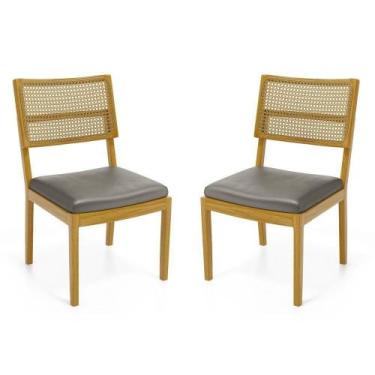 Imagem de Kit Com 2 Cadeiras Milena Madeira Maciça Assentos Estofados Encostos D