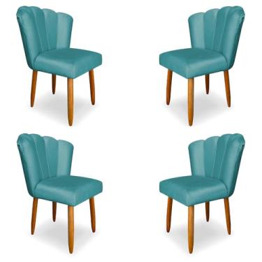 Imagem de Kit 4 Cadeiras de Jantar Pétala Estofada Pés Palito Veludo Azul Turquesa - Montanaris Decor