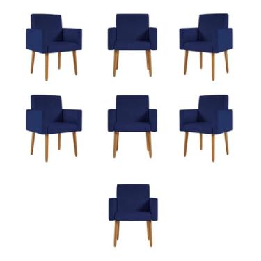 Imagem de Kit 07 Cadeiras Poltronas Decorativa - Escritório - Recepção Cor:azul Marinho