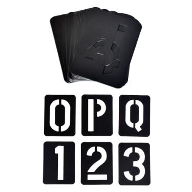 Imagem de Pacote com 42 estênceis de letras reutilizáveis – modelos de alfabeto, número e símbolo de 5 cm para pintura em madeira, paredes e tecido (estênceis de artesanato interligados)