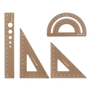 Imagem de Generic Conjunto geométrico de 4 peças, medida métrica de 15 cm, gravação a laser, régua de alumínio, conjunto de régua de metal, transferidor de triângulo, conjunto de ferramentas para sala de aula
