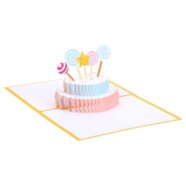 Imagem de Cartão de aniversário, bolo pop-up cartão de presente de aniversário engraçado feliz aniversário 3D pirulito doce com envelope para mulheres presente melhor amiga, ouro