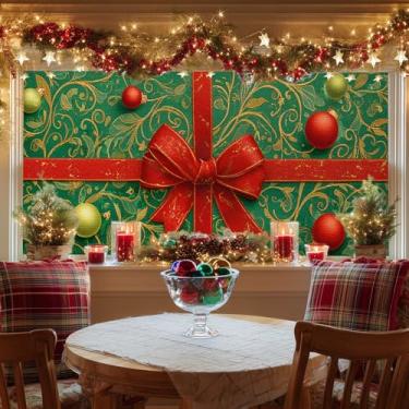 Imagem de HOMETITUTE Película para janela de caixa 100 x 43 cm fita vermelha padrão ouro verde capa de vidro adesivo adesivo estático para decoração de casa, escritório, loja, porta