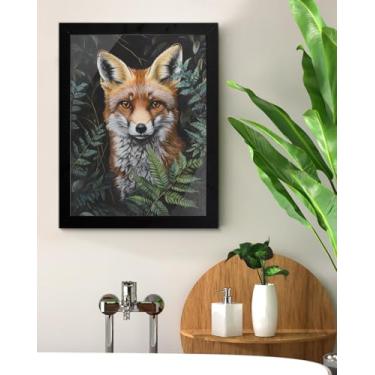 Imagem de Aesthetic Fox Wall Art Decor Dark Academia Fox Poster Pintura Emoldurada Botânica para Casa Fazenda Sala de Estar Quarto Decorações de Parede 15 x 20 cm