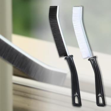 Imagem de Pacote com 2 escovas de limpeza de fendas com cerdas duras, ferramenta de limpeza de lacunas multiuso para banheiro, cozinha, pia, janela, carro e limpeza de detalhes da casa - Preto