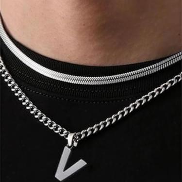 Imagem de Coleção de 26 colares com pingente de alfabeto em camadas, design de corrente dupla (cobra e elos cubanos), joias urbanas hip hop para uso diário e casual, One Size, Aço inoxidável, Sem Pedra Preciosa