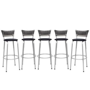 Imagem de Banquetas Junco Degradê Cyber Estrutura Prata Ideal para Bancada Balcão e Cozinha Kit 05 Unidades - Itagold (Assento Preto)