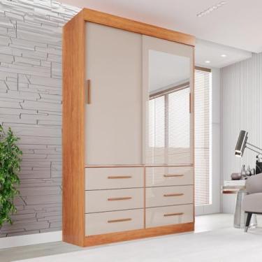 Imagem de Guarda Roupa Solteiro 2 Portas com Espelho 6 Gavetas Luana Sallêto Móveis