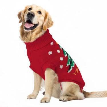Imagem de Pawfun Suéter aconchegante com gola rolê para cães – Suéter de Natal para cães, malha macia e quente, para meninos e meninas, roupa de clima frio para filhotes pequenos, médios e grandes, árvore