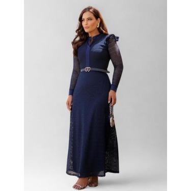 Imagem de Vestido de Festa Longo Manga Longa Gola Alta Soltinho Moda Evangélica 