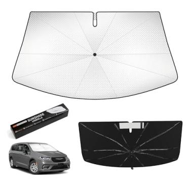 Imagem de Veenjoy Guarda-sol de para-brisa para Chrysler Pacifica 2017-2025, bloqueio de calor mantém o carro fresco, proteção UV Para-brisa, escudo de chuva de emergência e protetor de painel - prata ICY