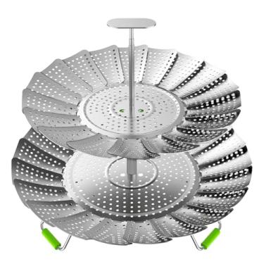 Imagem de VOGARB cesta de vaporizador de vegetais para panela, rack de vapor com capacidade de cozinha de 2 camadas para cozinhar alimentos, aço inoxidável dobrável e expansível, multifuncional grande