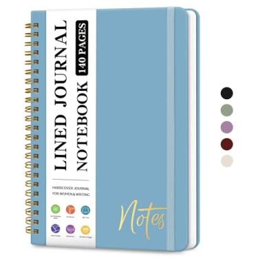 Imagem de Caderno de diário espiral forrado para mulheres, diários pautados pela faculdade A5 para escrever, cadernos de capa dura para trabalho, anotações e material escolar de escritório, 140 páginas - azul