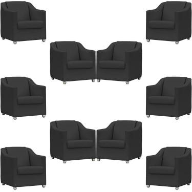 Imagem de Kit 10 Poltronas Mila Corino Cores Pé De Plástico Cromado - Preto Corino