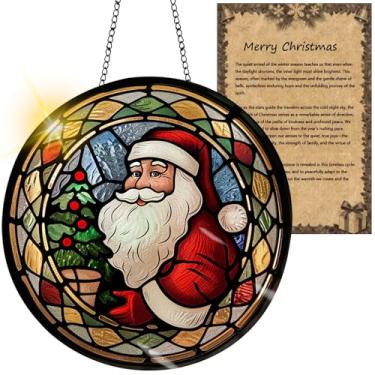 Imagem de Protetor solar de acrílico colorido, decoração de janela suspensa de Natal com design de vitral impresso, apanhador de sol, arte de parede de arco-íris, ornamentos de Natal para uso interno e externo