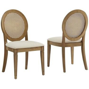 Imagem de Crosley Furniture Conjunto de 2 cadeiras de sala de jantar ovais tradicionais Katia, cadeira de cozinha estofada, madeira flutuante/creme