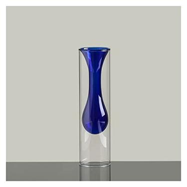 Imagem de Decoração Nórdica Vaso De Vidro Decoração De Sala De Estar Vaso De Flores Transparente Decorações Para Casa Óculos Decorativos Presentes, Blue-24cm